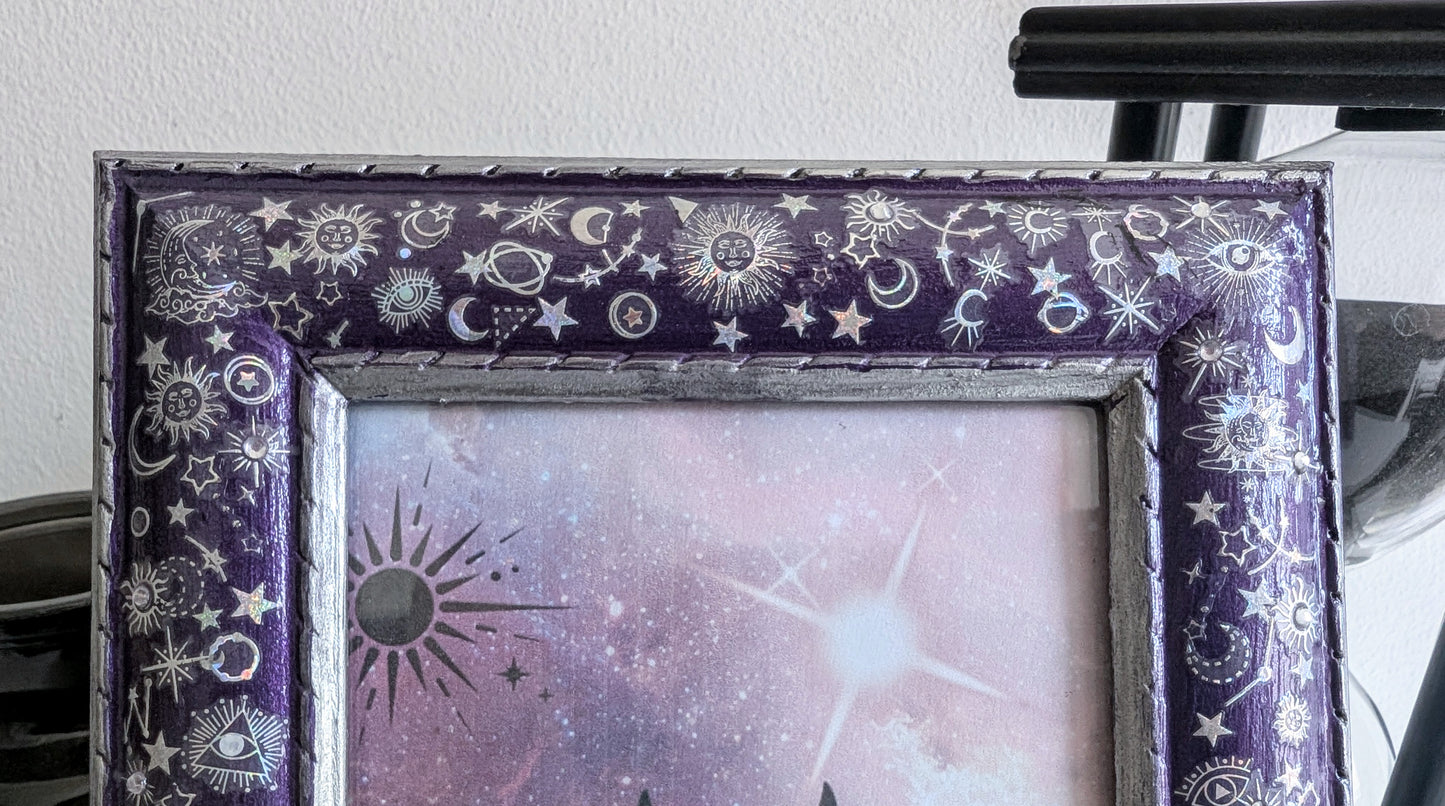 4 x 6" Portrait Freestanding Picture Frame Purple + Silver Celestial Inspired Home Decor