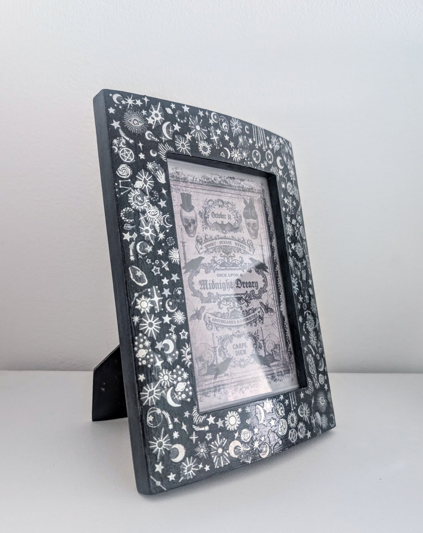 4 x 6" Portraint Picture Frame Dark Blue and Silver Celestial Cosmos Inspired Home Decor Gift