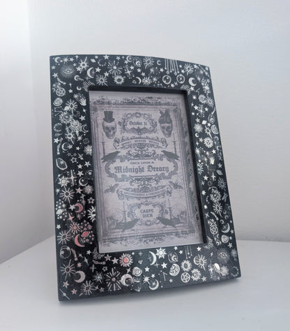 4 x 6" Portraint Picture Frame Dark Blue and Silver Celestial Cosmos Inspired Home Decor Gift