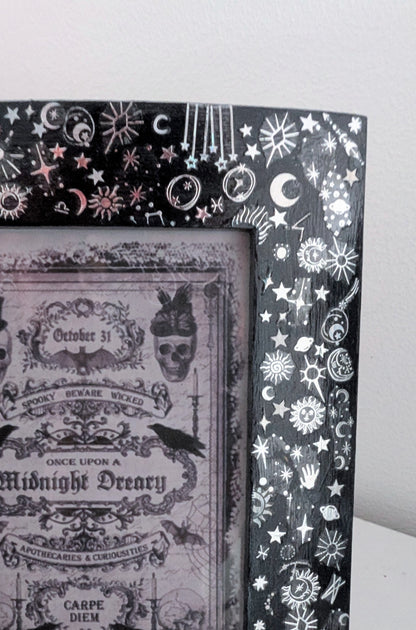 4 x 6" Portraint Picture Frame Dark Blue and Silver Celestial Cosmos Inspired Home Decor Gift