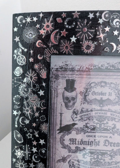 4 x 6" Portraint Picture Frame Dark Blue and Silver Celestial Cosmos Inspired Home Decor Gift