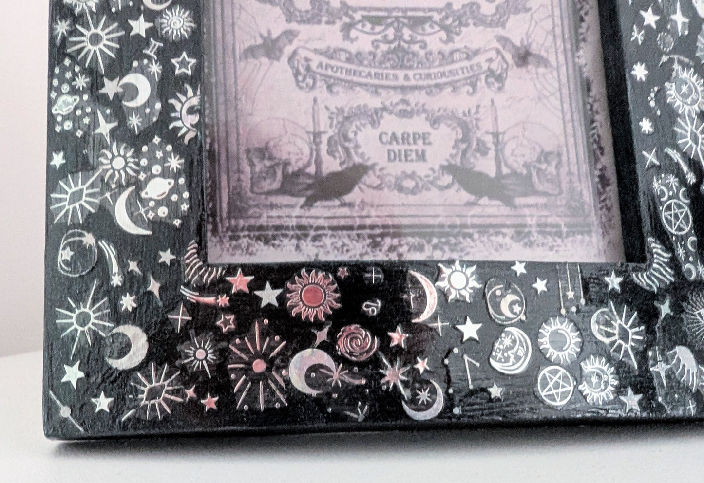 4 x 6" Portraint Picture Frame Dark Blue and Silver Celestial Cosmos Inspired Home Decor Gift