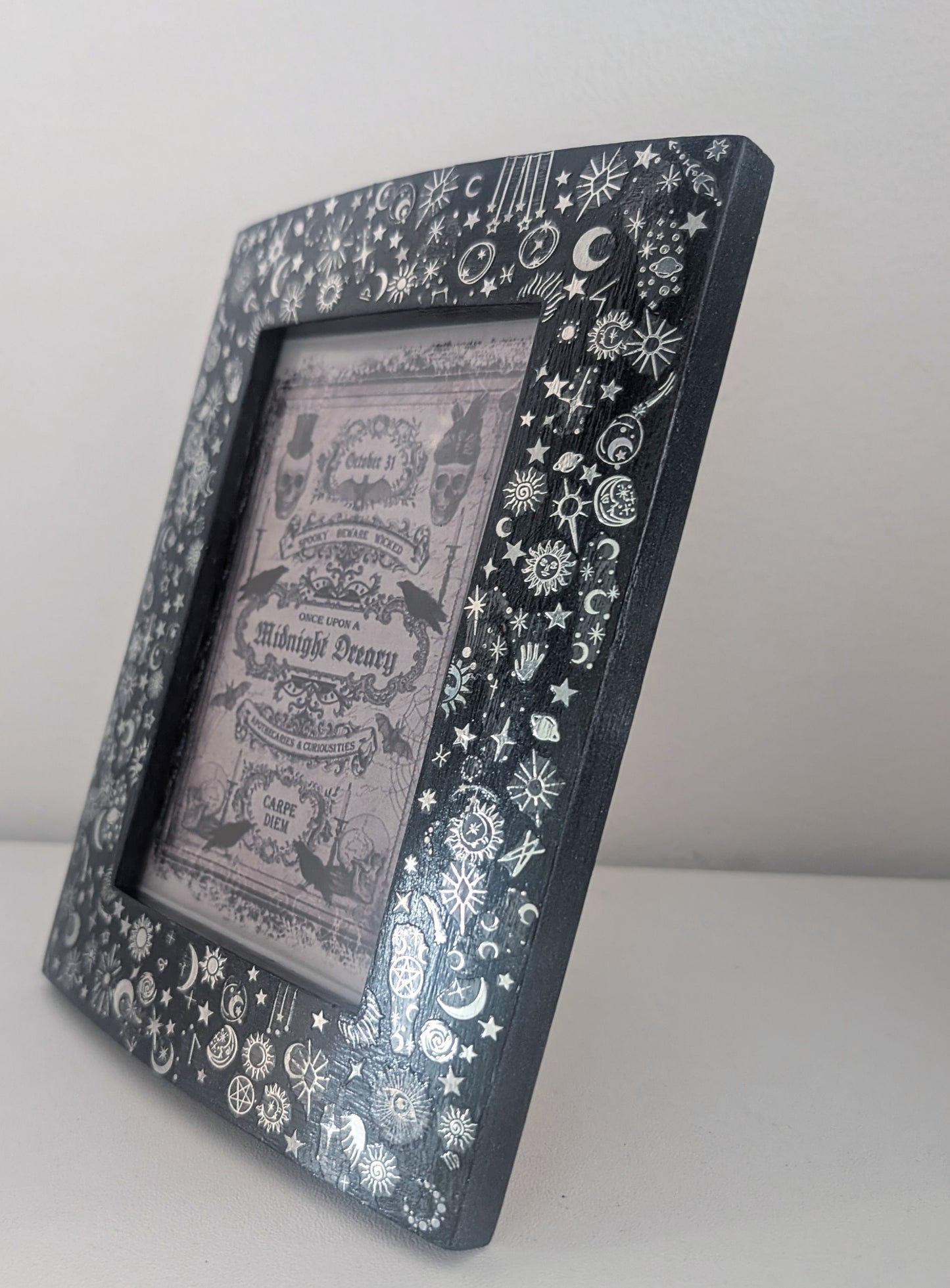 4 x 6" Portraint Picture Frame Dark Blue and Silver Celestial Cosmos Inspired Home Decor Gift