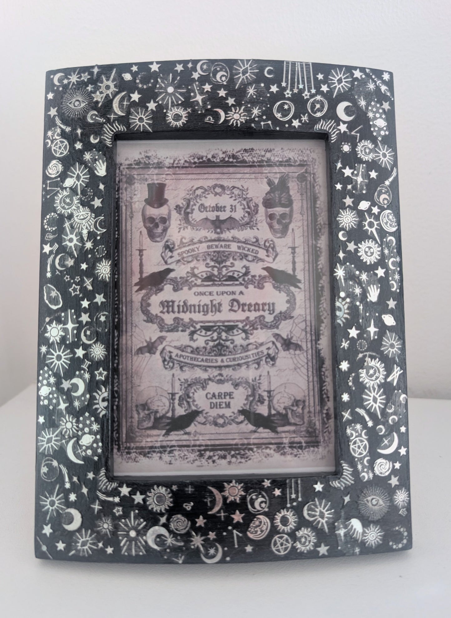 4 x 6" Portraint Picture Frame Dark Blue and Silver Celestial Cosmos Inspired Home Decor Gift