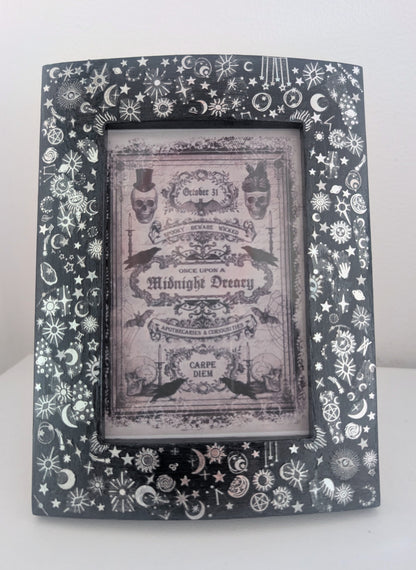 4 x 6" Portraint Picture Frame Dark Blue and Silver Celestial Cosmos Inspired Home Decor Gift