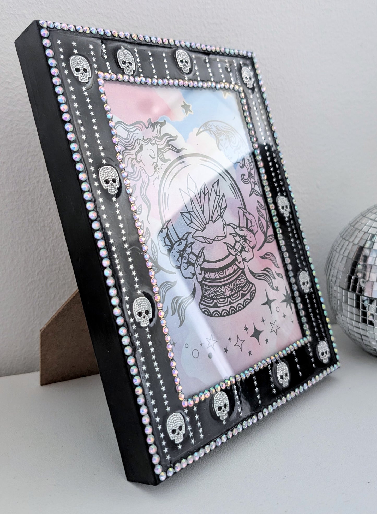 5 x 7" Picture frame, with Silver skulls + stars detailing. Gothic Modern Home Decor