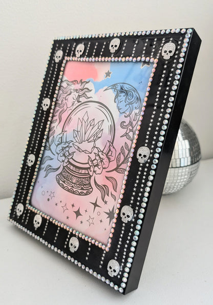 5 x 7" Picture frame, with Silver skulls + stars detailing. Gothic Modern Home Decor