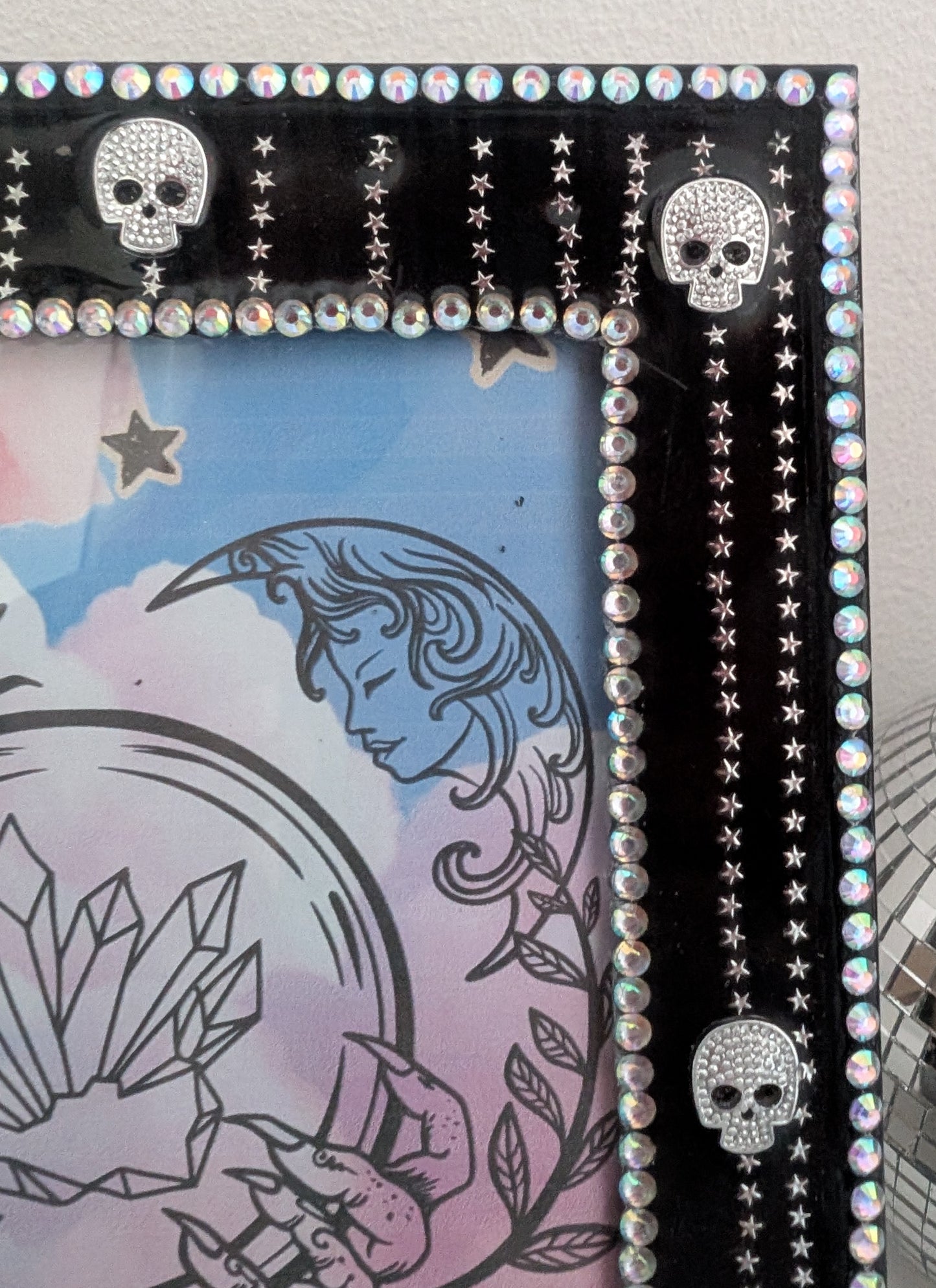 5 x 7" Picture frame, with Silver skulls + stars detailing. Gothic Modern Home Decor
