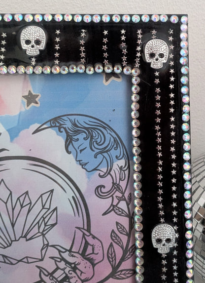 5 x 7" Picture frame, with Silver skulls + stars detailing. Gothic Modern Home Decor