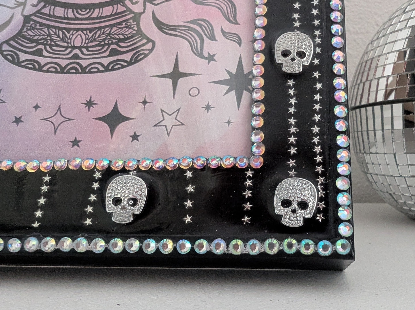 5 x 7" Picture frame, with Silver skulls + stars detailing. Gothic Modern Home Decor