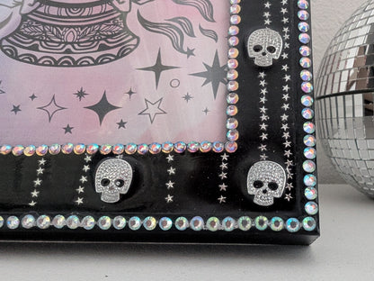 5 x 7" Picture frame, with Silver skulls + stars detailing. Gothic Modern Home Decor