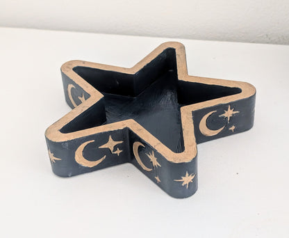Chunky Star Trinket Ring Dish in Blue and Gold, Gothic Dressing Table Home Decor Gift