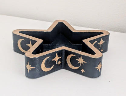 Chunky Star Trinket Ring Dish in Blue and Gold, Gothic Dressing Table Home Decor Gift