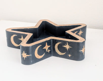 Chunky Star Trinket Ring Dish in Blue and Gold, Gothic Dressing Table Home Decor Gift