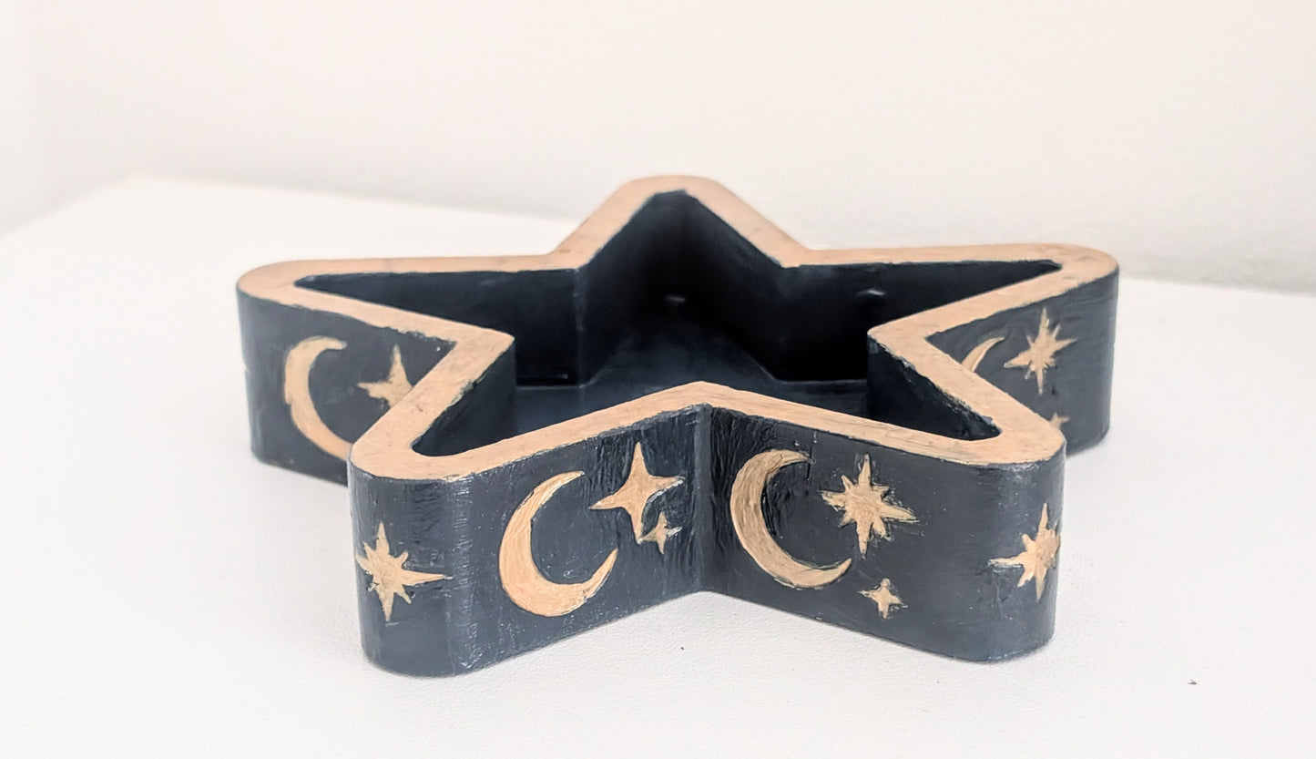 Chunky Star Trinket Ring Dish in Blue and Gold, Gothic Dressing Table Home Decor Gift
