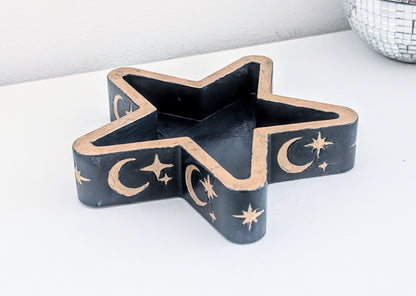 Chunky Star Trinket Ring Dish in Blue and Gold, Gothic Dressing Table Home Decor Gift