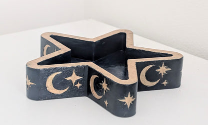 Chunky Star Trinket Ring Dish in Blue and Gold, Gothic Dressing Table Home Decor Gift