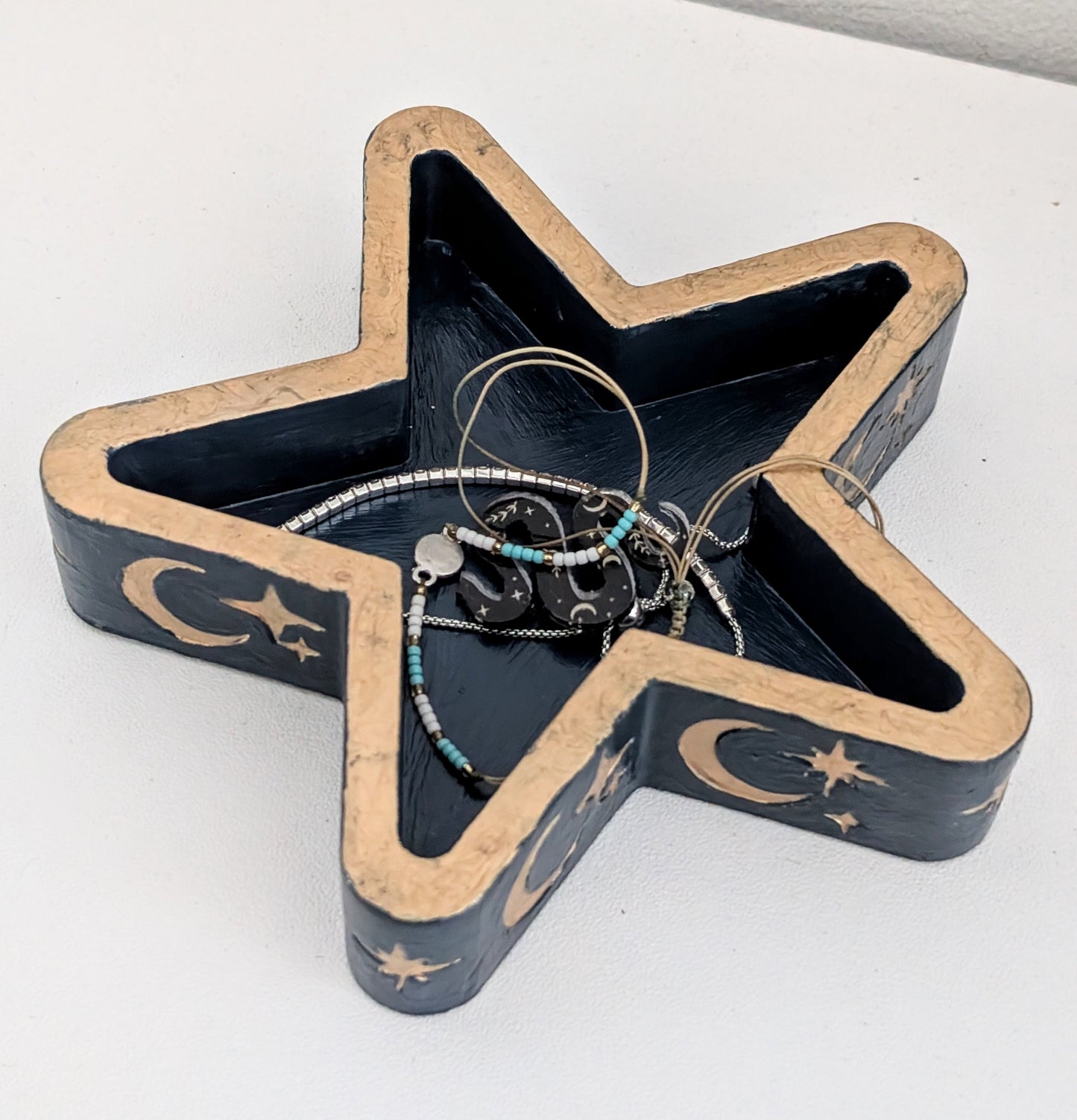 Chunky Star Trinket Ring Dish in Blue and Gold, Gothic Dressing Table Home Decor Gift