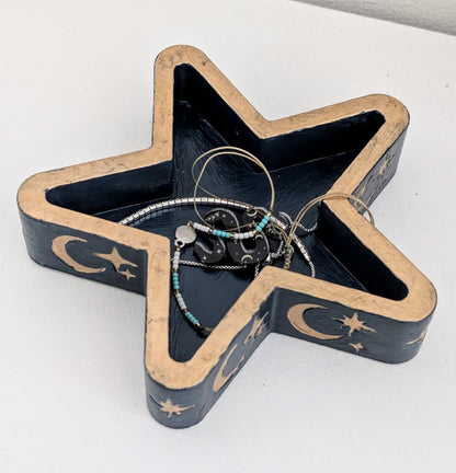 Chunky Star Trinket Ring Dish in Blue and Gold, Gothic Dressing Table Home Decor Gift