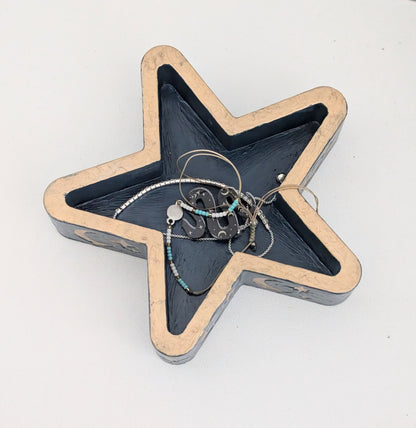 Chunky Star Trinket Ring Dish in Blue and Gold, Gothic Dressing Table Home Decor Gift