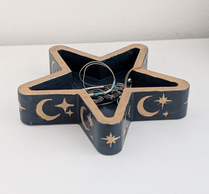 Chunky Star Trinket Ring Dish in Blue and Gold, Gothic Dressing Table Home Decor Gift