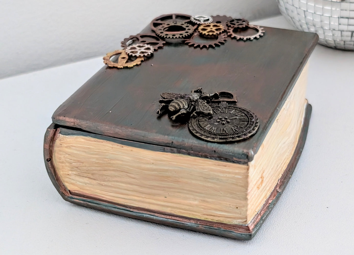 Handcast Jewellery Holder Trinket Box With Bee, Clock and Cogs.Steampunk Inspired Home Gift