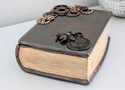 Handcast Jewellery Holder Trinket Box With Bee, Clock and Cogs.Steampunk Inspired Home Gift