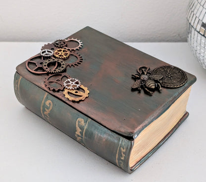 Handcast Jewellery Holder Trinket Box With Bee, Clock and Cogs.Steampunk Inspired Home Gift