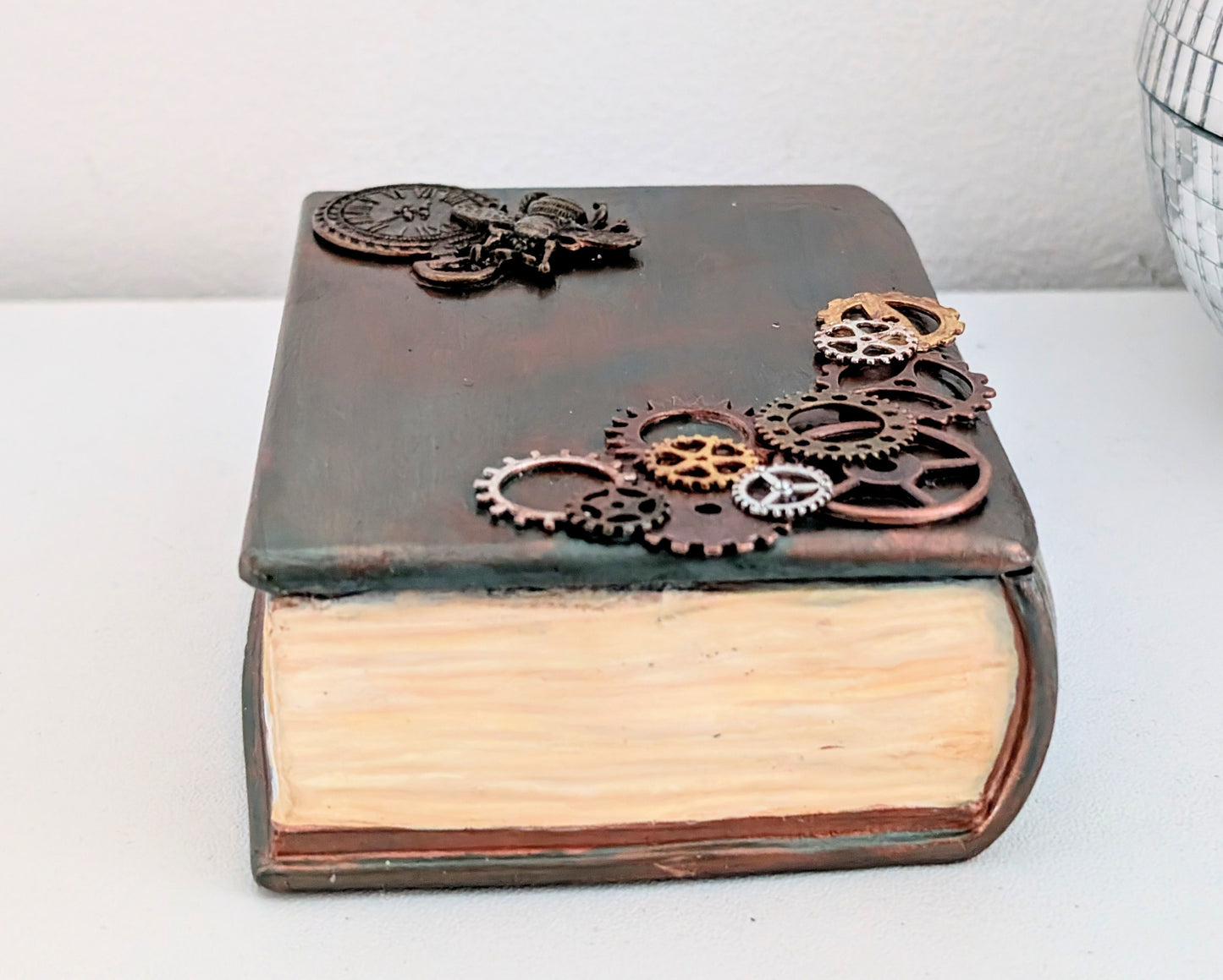 Handcast Jewellery Holder Trinket Box With Bee, Clock and Cogs.Steampunk Inspired Home Gift