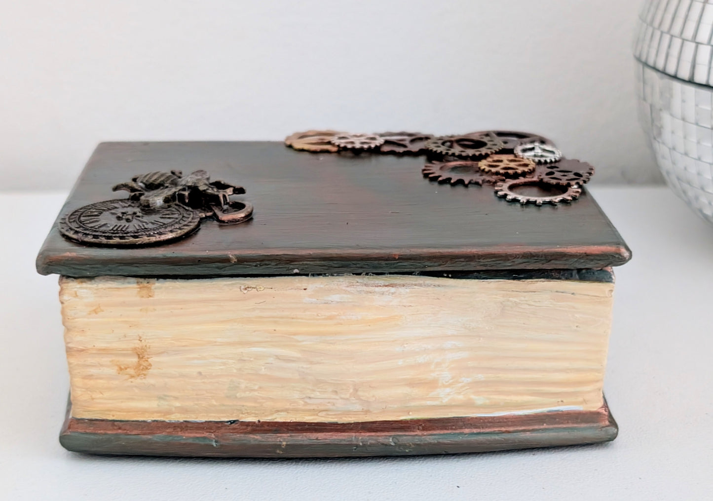 Handcast Jewellery Holder Trinket Box With Bee, Clock and Cogs.Steampunk Inspired Home Gift