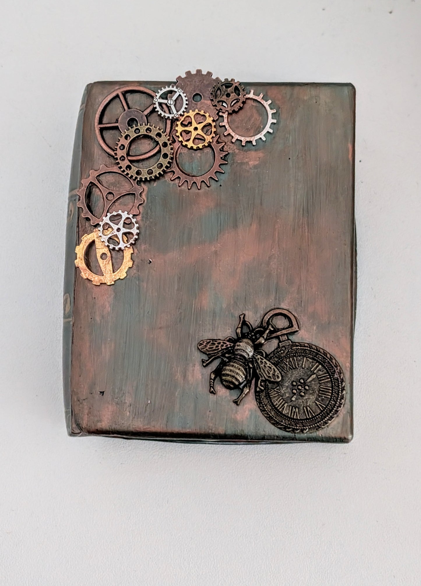 Handcast Jewellery Holder Trinket Box With Bee, Clock and Cogs.Steampunk Inspired Home Gift