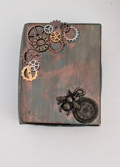 Handcast Jewellery Holder Trinket Box With Bee, Clock and Cogs.Steampunk Inspired Home Gift