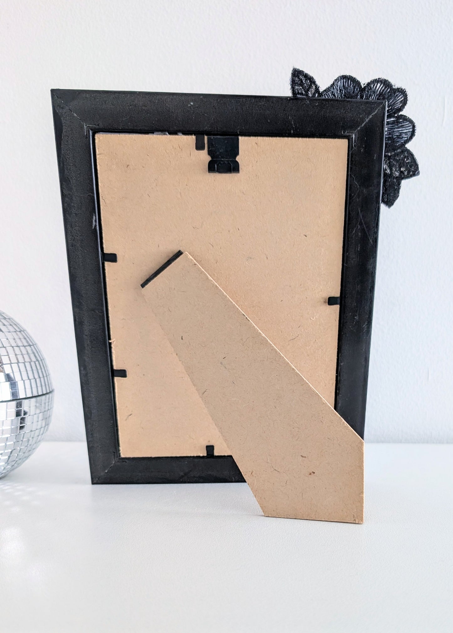 5 x 7" Portrait Picture Frame. Hand embellished with roses and flowers, in black Silver Shimmer. Gothic Home Decor