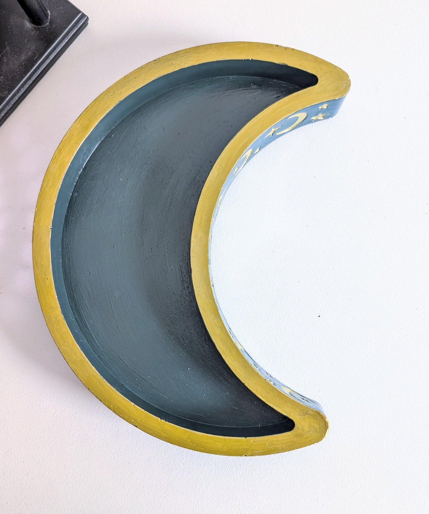 Hand Cast Crescent Moon in Green Teal with Gold detailing Ring Dish Trinket Jewellery Holder