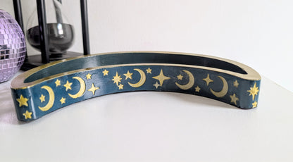 Hand Cast Crescent Moon in Green Teal with Gold detailing Ring Dish Trinket Jewellery Holder