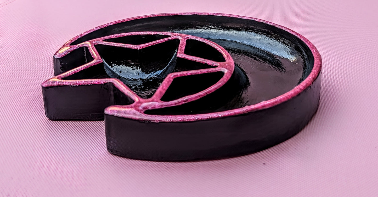 Hand cast moon and stars Jewellery Trinket Dish in black and glittery hot Pink. Gothic Home Decor Gift
