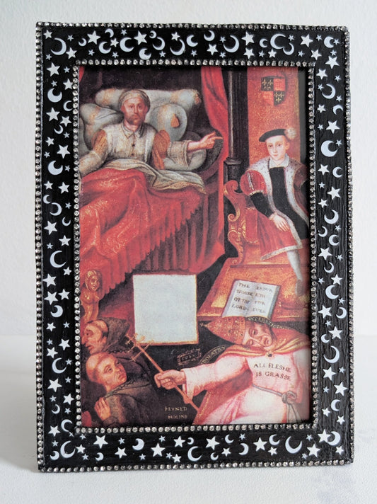 6 x 4" Portrait Picture Frame Free Standing Black and White Celestial Home Decor DIamante Detailing