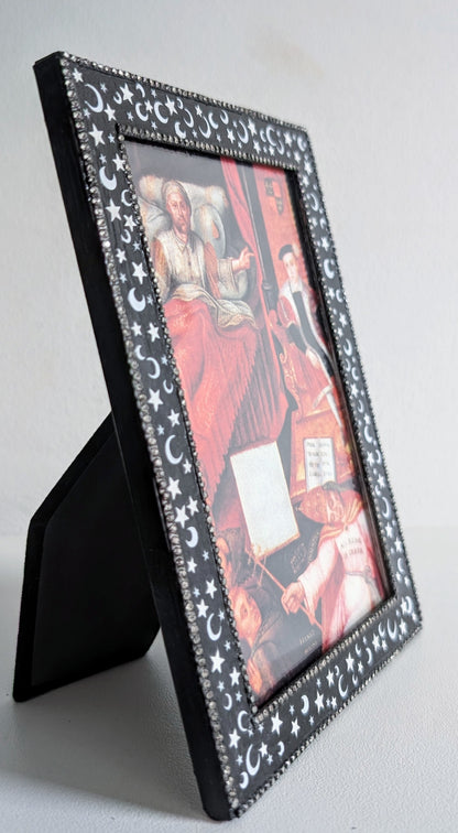 6 x 4" Portrait Picture Frame Free Standing Black and White Celestial Home Decor DIamante Detailing