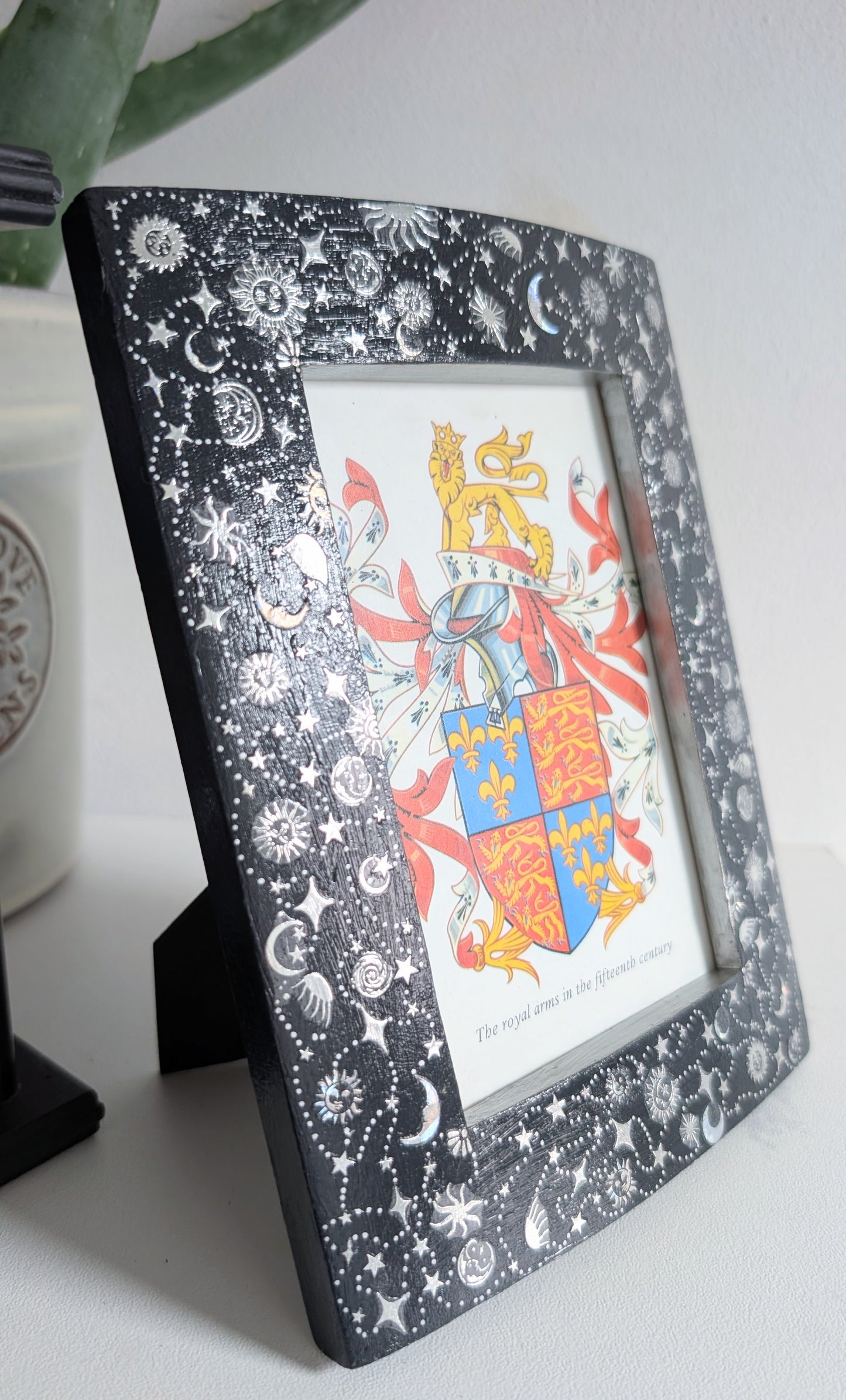 6 x 4" Wooden Picture Frame Wall Hanging and Freestanding Dark Blue and Silver Celestial Home Decor Gift
