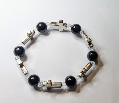 Hand Made Beaded Stretch Bracelet with Crosses. Cute Hand Made Gothic Emo Gift