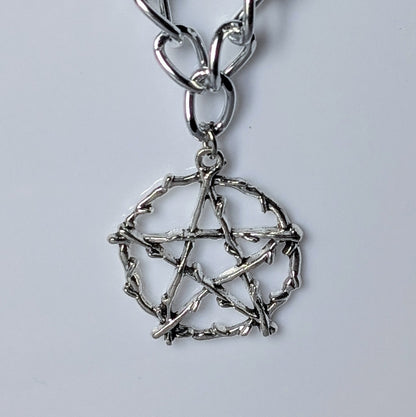 Handmade Silver Metal Pentagram Choker and Dangle Earrings Box Set - Gothic Ladies Gift