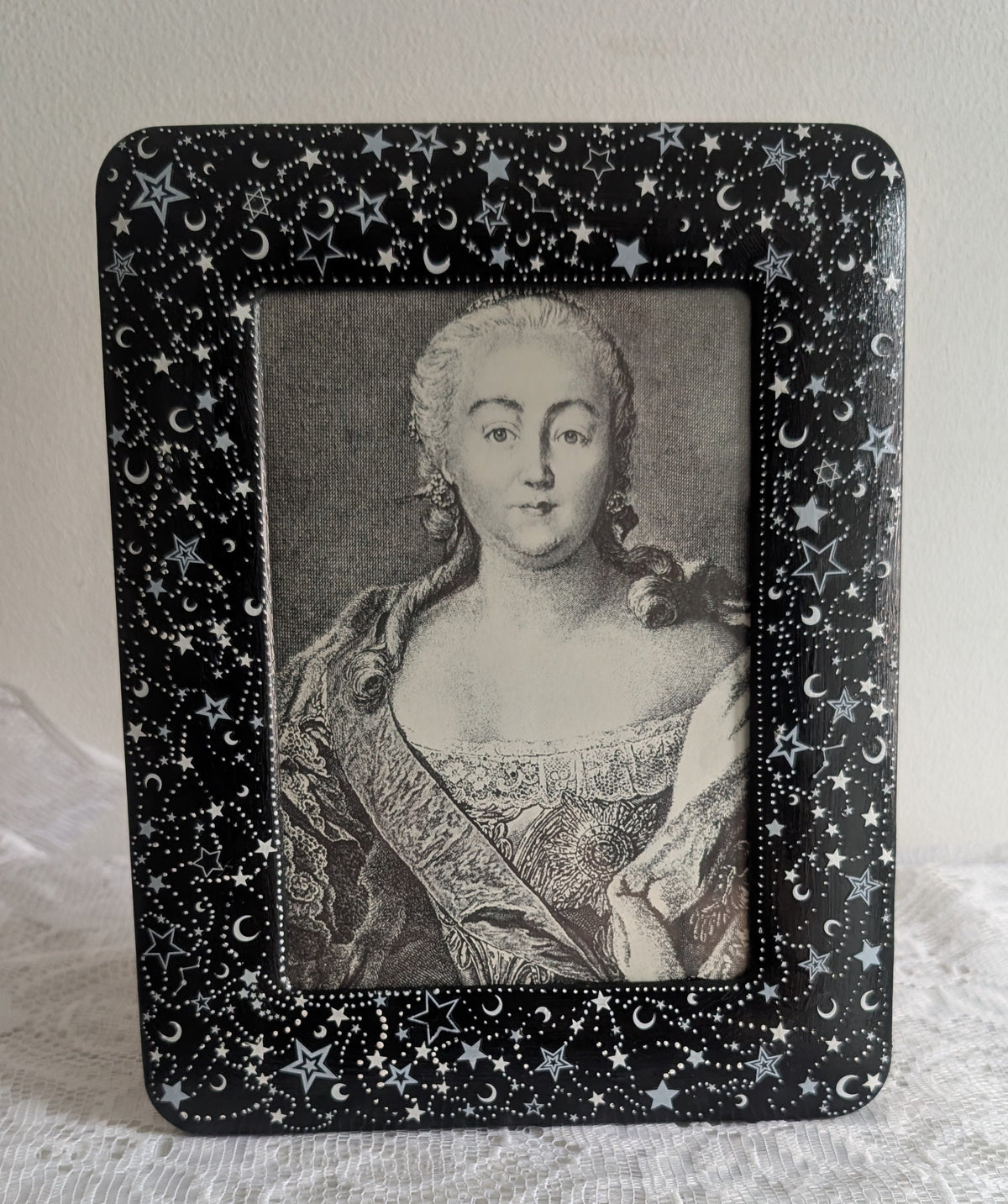 5 x7" Picture Frame Black with White Celestial Moon & Stars Design - Portrait Freestanding Home Decor