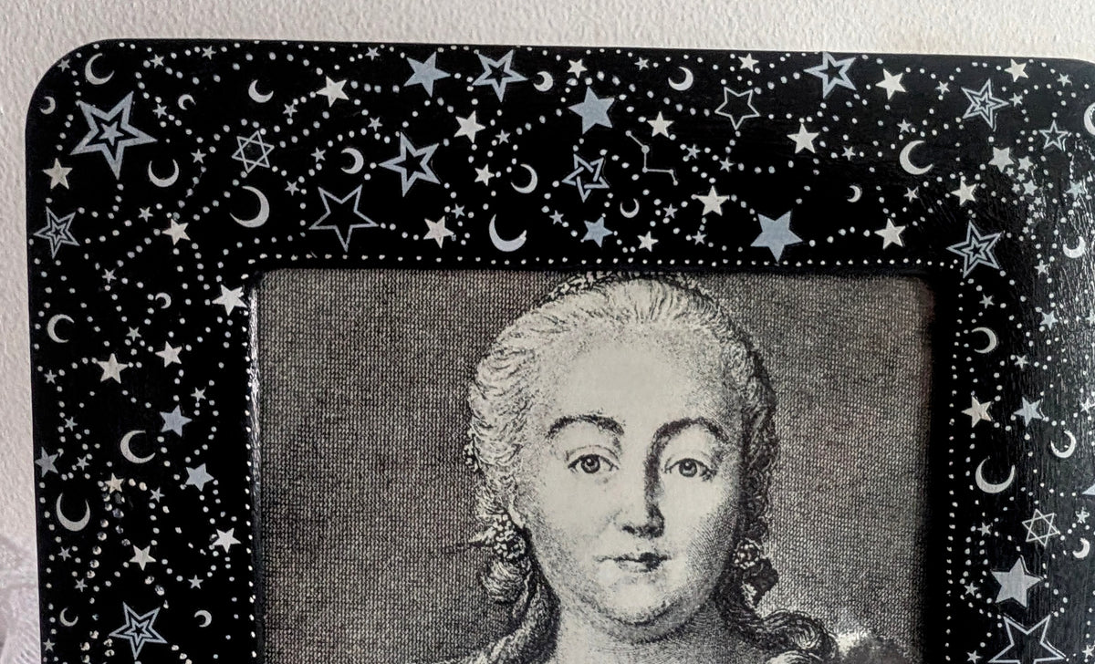 5 x7" Picture Frame Black with White Celestial Moon & Stars Design - Portrait Freestanding Home Decor