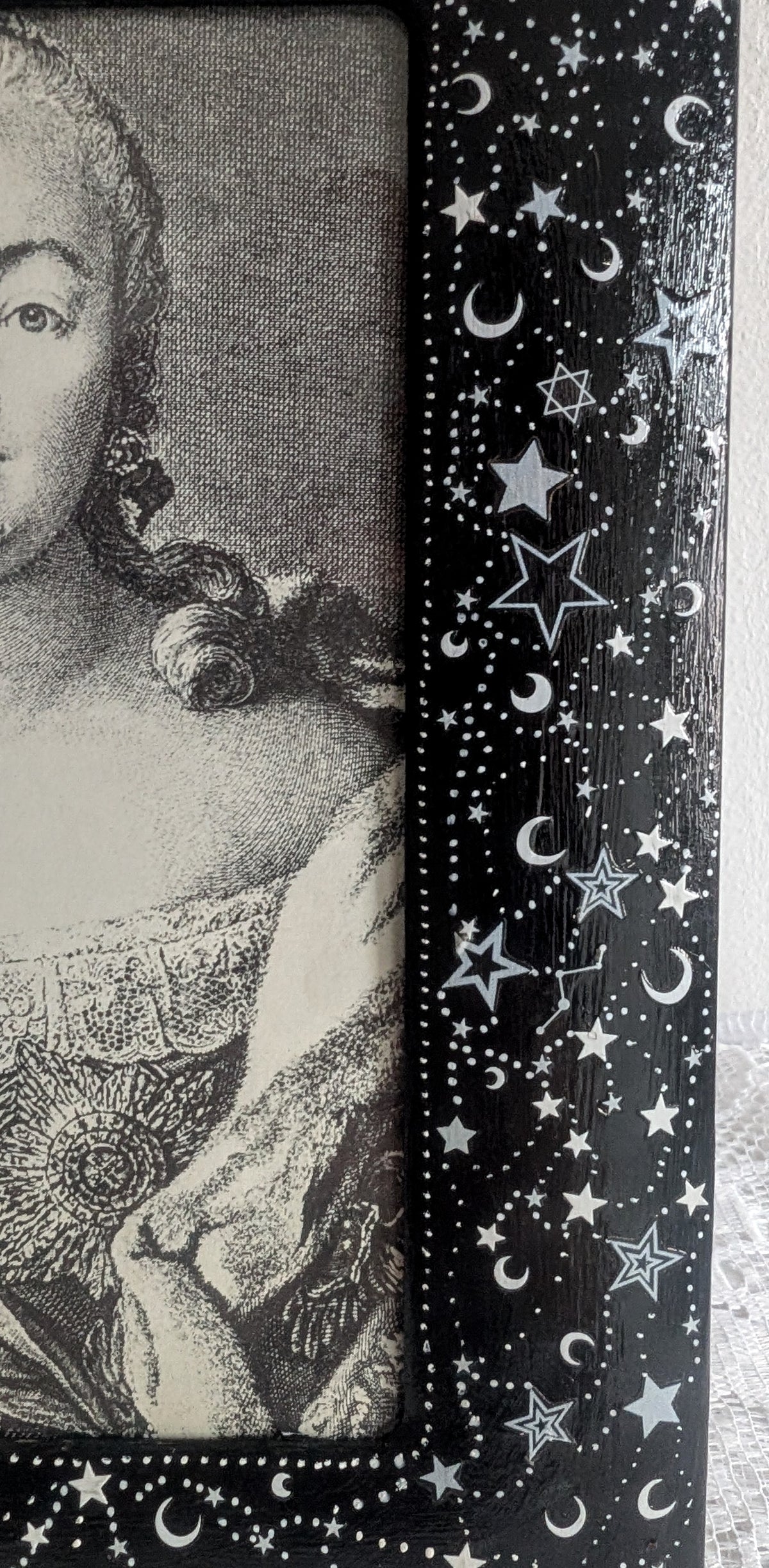 5 x7" Picture Frame Black with White Celestial Moon & Stars Design - Portrait Freestanding Home Decor