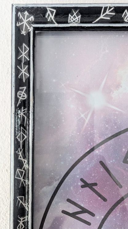 10 x 7.5" Picture Frame Black & White Elder Futhark Rune Design - Wiccan Pagan Whitchy Wall Hanging Decor