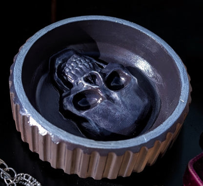 Hand cast and painted purple and silver chunky skull round jewellery trinket
