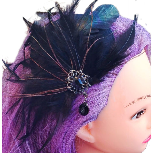 Gothic Inspired Black Feather Mini Hat Clip-On Fascinator, Perfect Wedding Guest Accessory