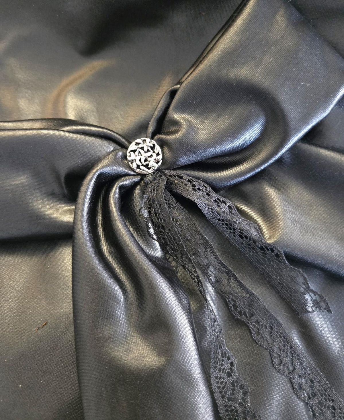 Big Faux Leather & Lace Hair Bow, Clip On, Gothic Punk Party - Oh My Gothness