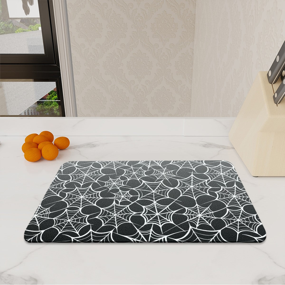 Black and White Cobweb / Spiderwebs Heatproof Tempered Glass Chopping / Cutting Board Worktop Saver - Oh My Gothness