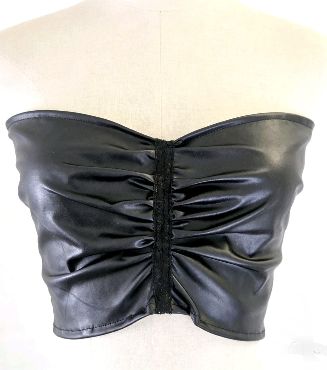 Black Faux Leather & Lace Boob Tube Bandaeu Party Gothic 12 - 16 (UK) - Oh My Gothness